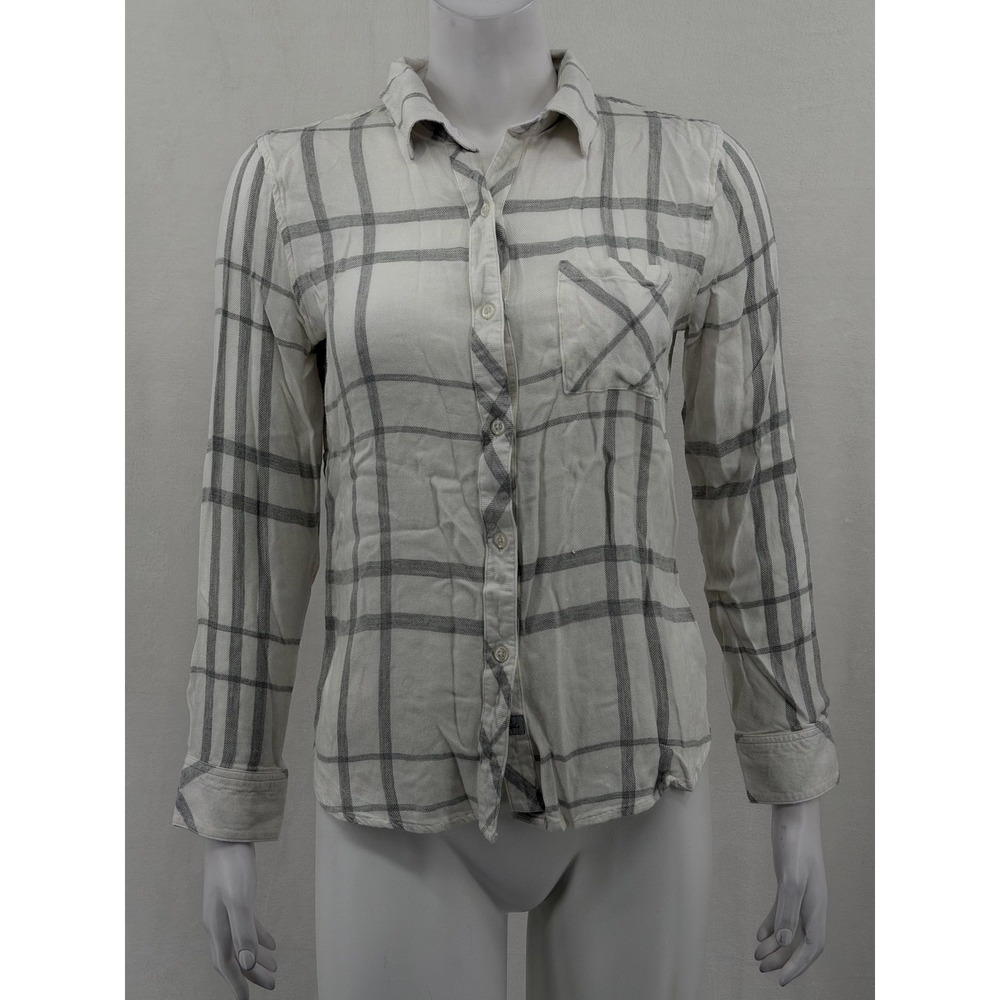Rails Top Womens Small White Charcoal Plaid Hunter Button Up Casual Preppy Soft